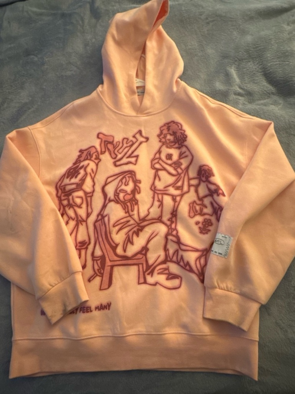 Aelfric Eden Peach Hoodie with Maroon Graphic Line Art